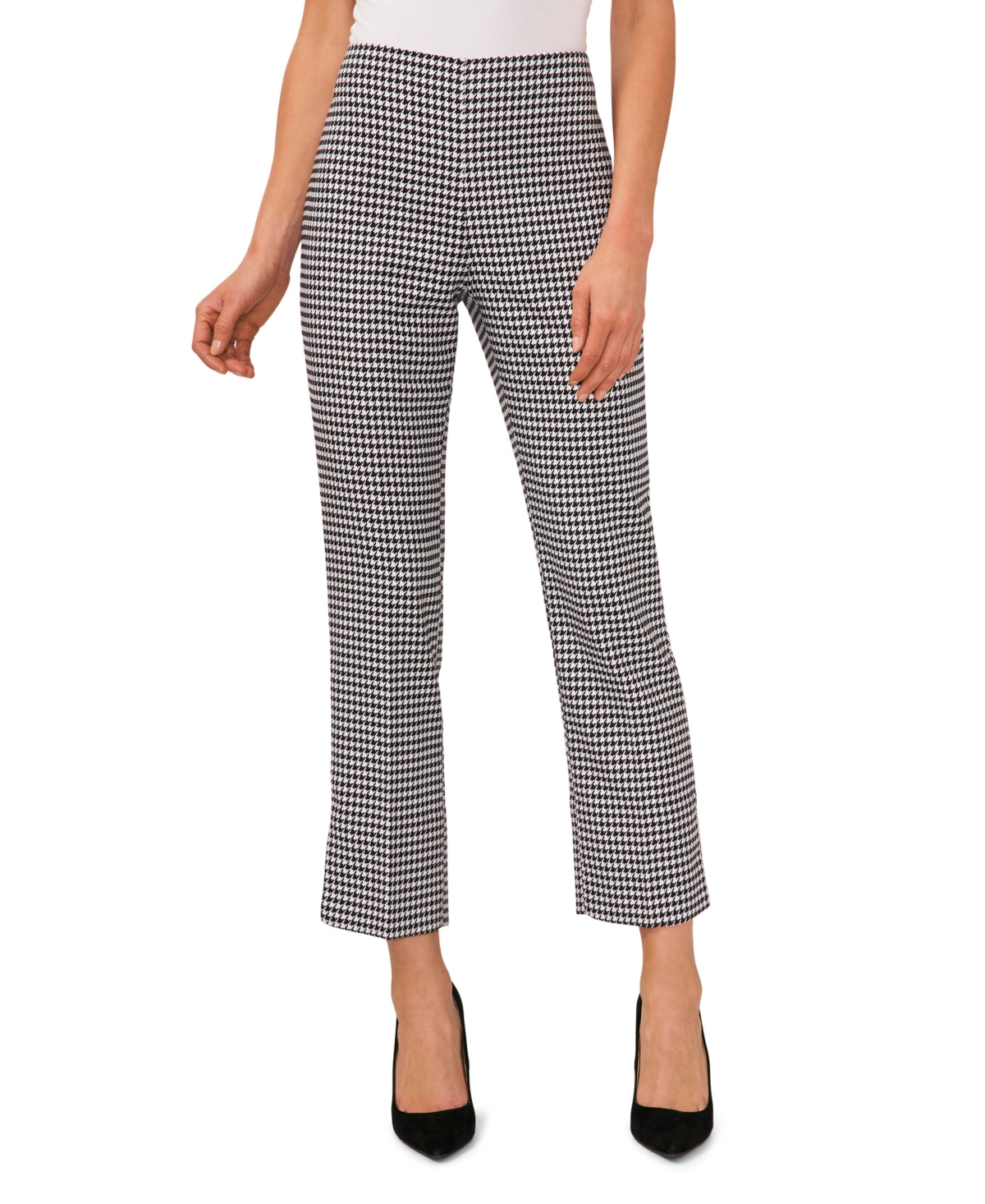 Cece Houndstooth Cropped Straight Leg Pants In Rich Black