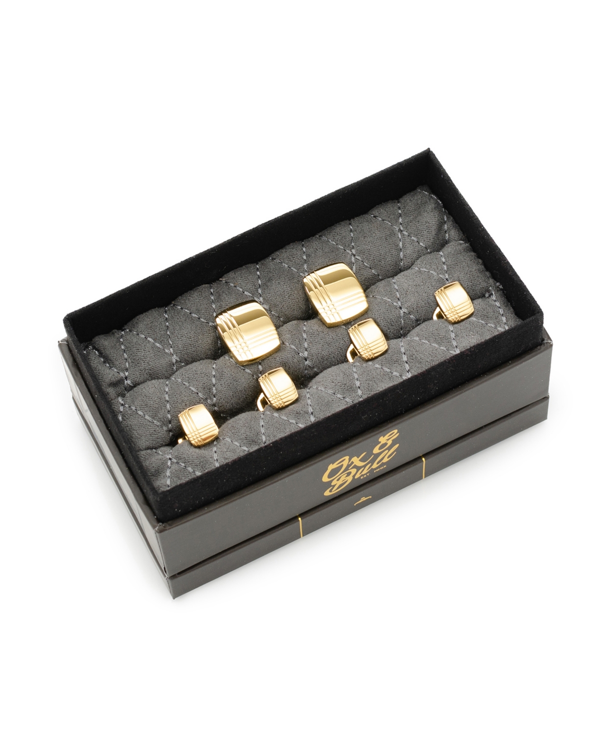 Ox & Bull Trading Co. Men's Stainless Steel Tartan Cufflinks And Stud Set, 6 Piece Set In Gold