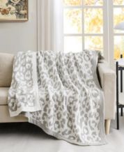 DKNY Donna Karan Cheetah Leopard Faux Fur Throw Blanket Reverses to Ivory  50x60