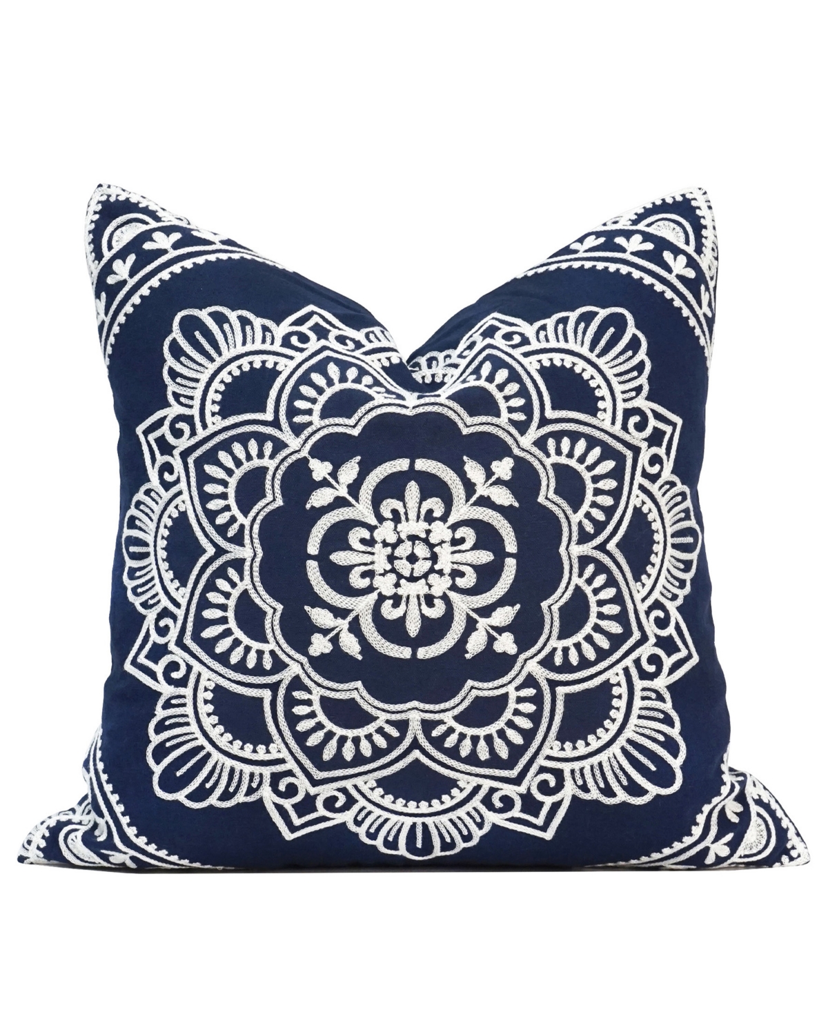 Millihome Padma Embroidery Decorative Pillow, 20" X 20" In Navy