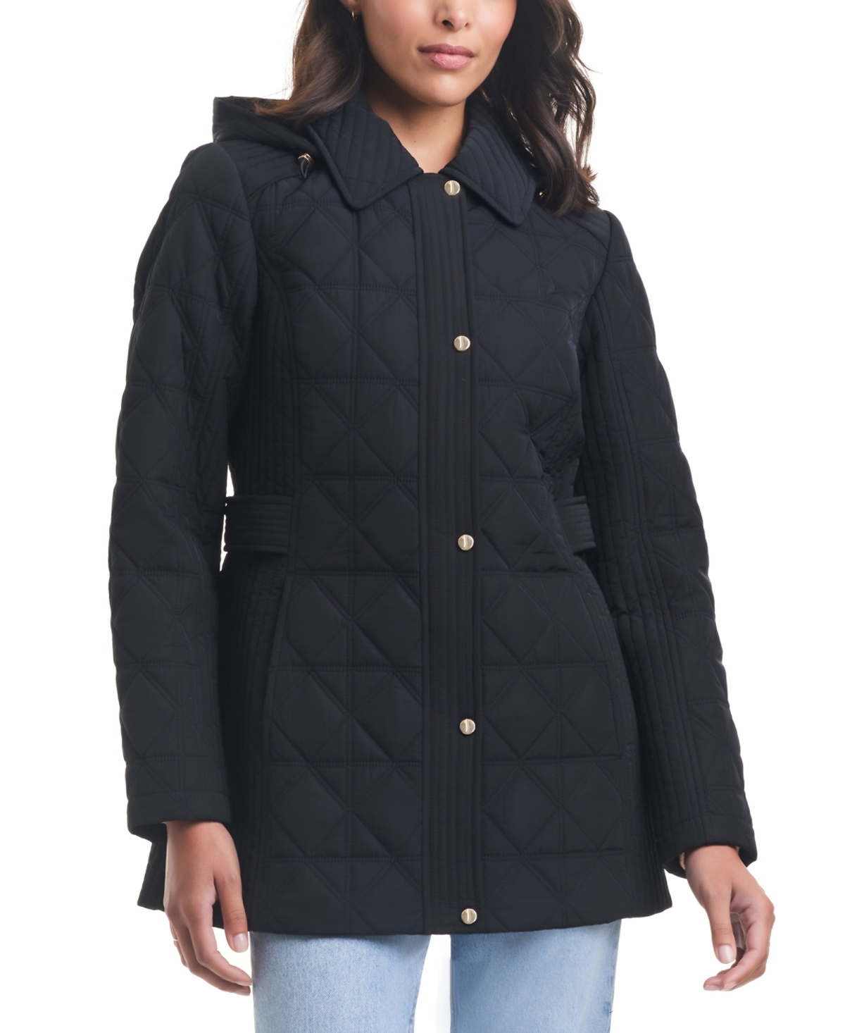 Women's Hooded Quilted Coat - Black