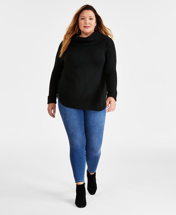 Style & Co Plus Size Waffle-Knit Cowlneck Sweater, Created for Macy's ...