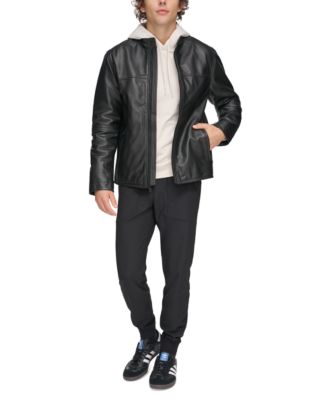 DKNY Men's Leather Racer Jacket - Macy's