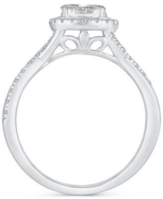 Diamond Halo Cluster Twist Shank Engagement Ring (1/2 ct. t.w.) in 14k White Gold