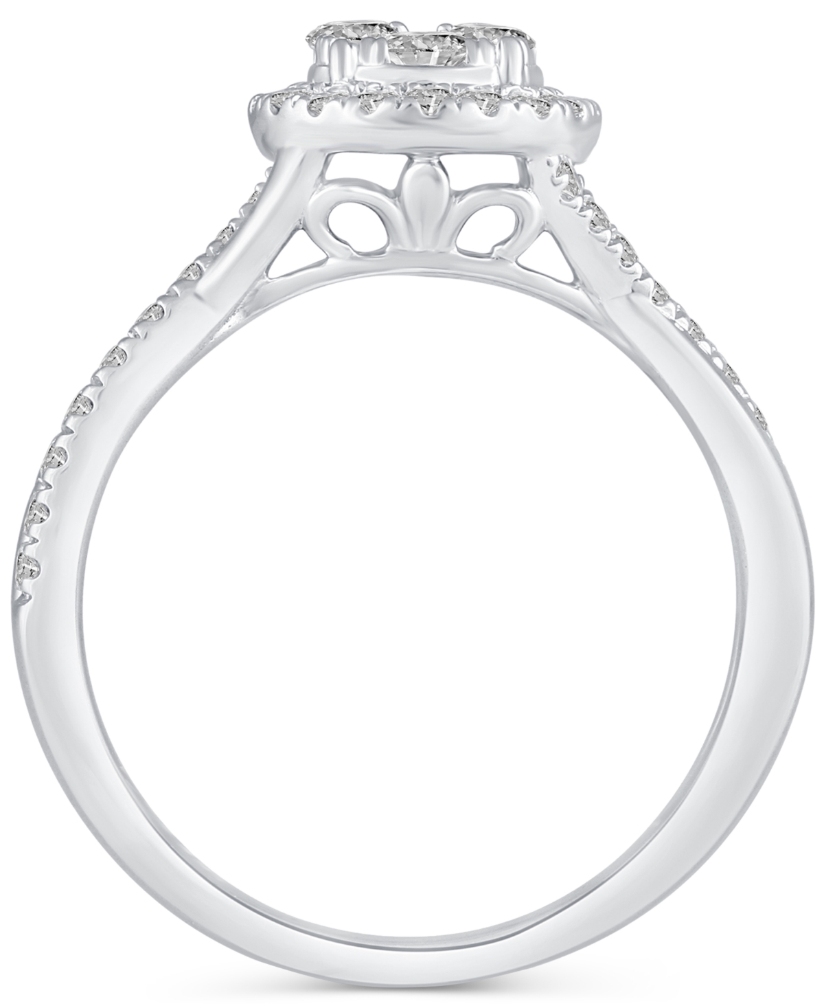 Diamond Halo Cluster Twist Shank Engagement Ring (1/2 ct. t.w.) in 14k- White Gold