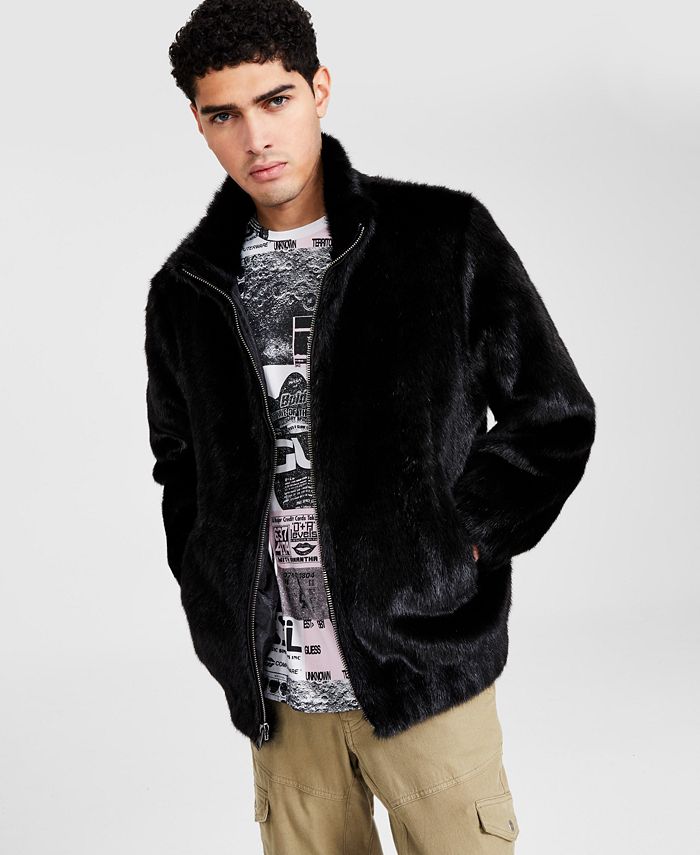 GUESS Men's Draco Faux Fur Zip-Front Jacket - Macy's