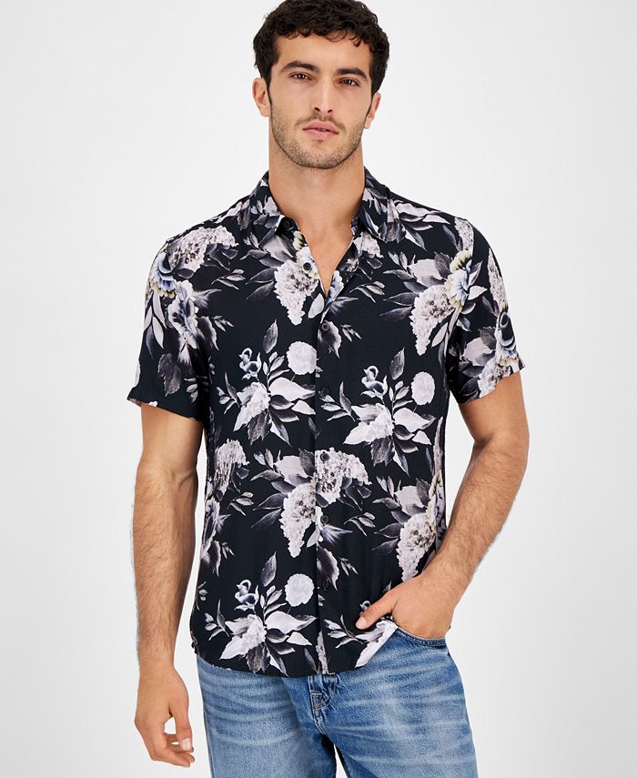 GUESS Men's Floral Short Sleeve Button-Front Shirt - Macy's