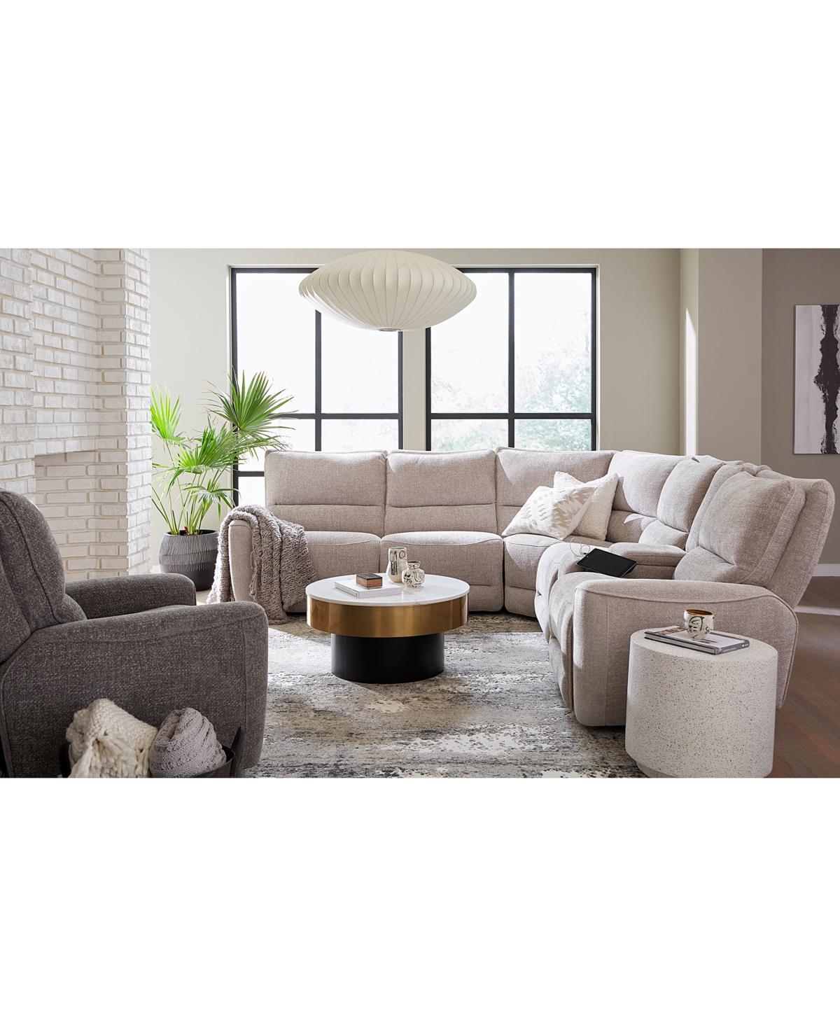 Shop Macy's Deklyn 129" 7-pc. Zero Gravity Fabric Sectional With 3 Power Recliners & 2 Consoles, Created For Mac In Brown