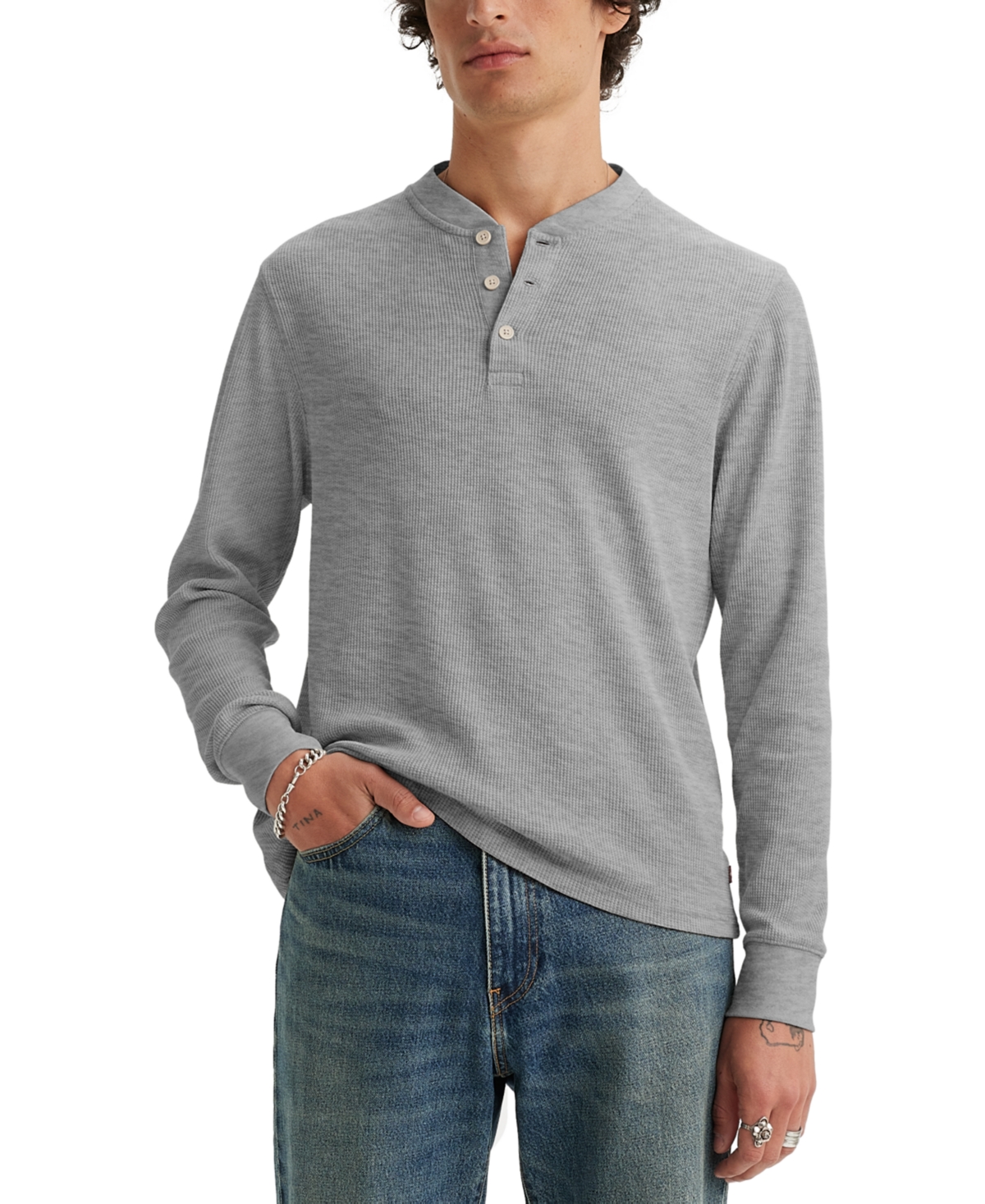 Levi's Levis Men's Long-sleeve Thermal Henley Shirt In Mid Tone Grey Heather