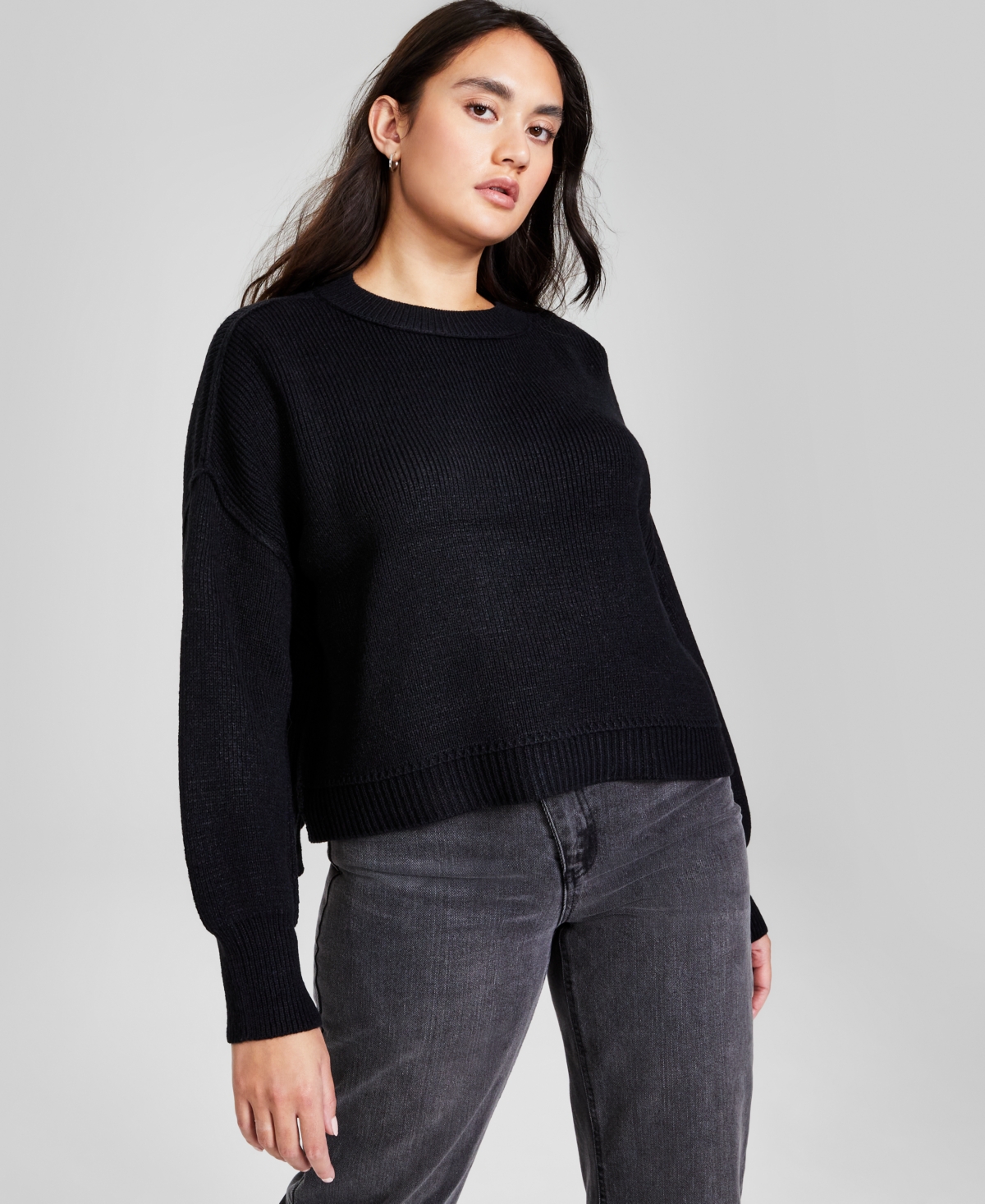 And Now This Women's Long-sleeve Sweater, Created For Macy's In Black