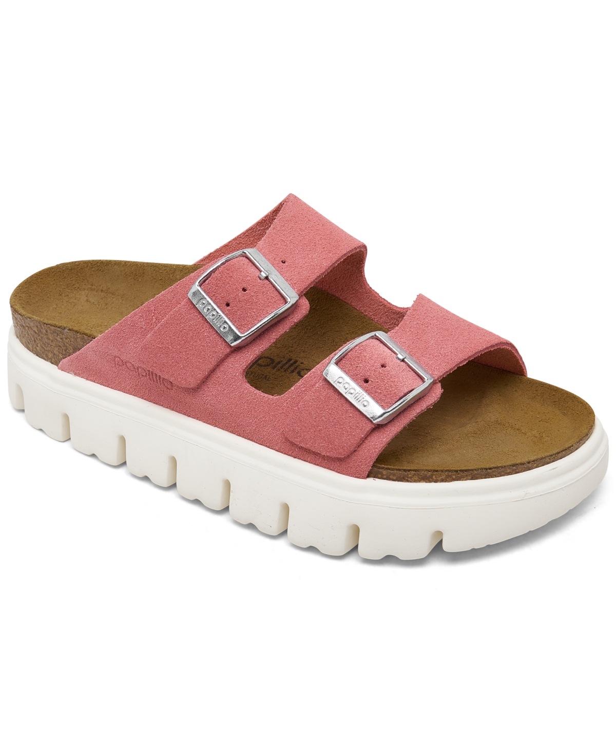 Shop Birkenstock Papillio By  Women's Arizona Chunky Suede Leather Platform Sandals From Finish Line In Candy Pink