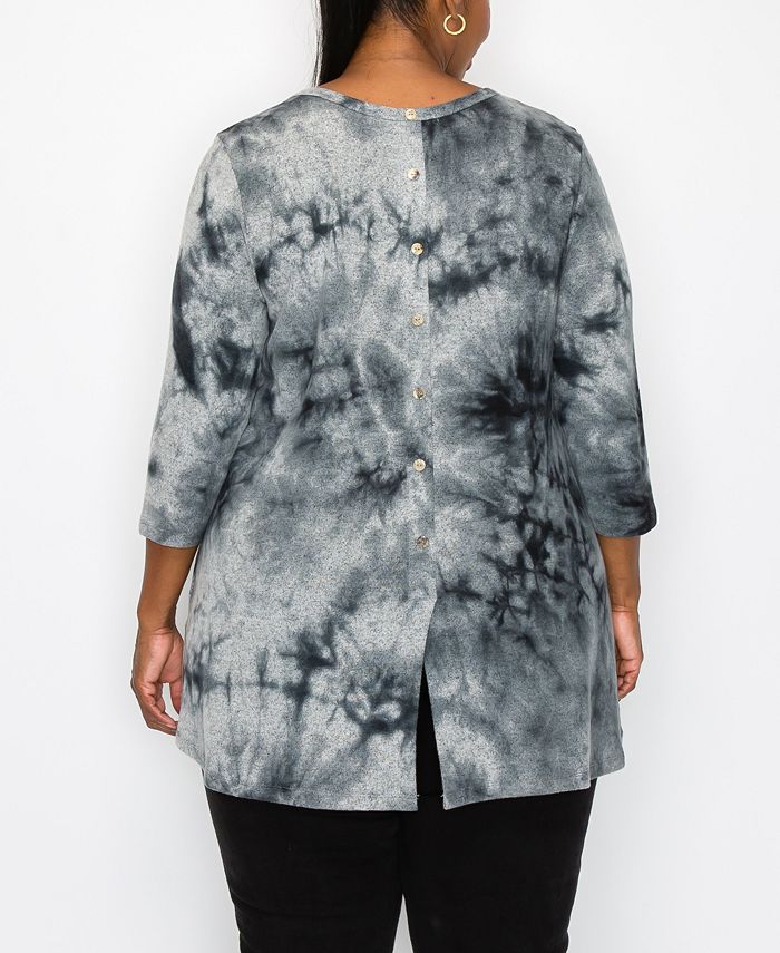 COIN 1804 Plus Size Tie Dye Cozy 3/4 Sleeve Button Back Top Macy's