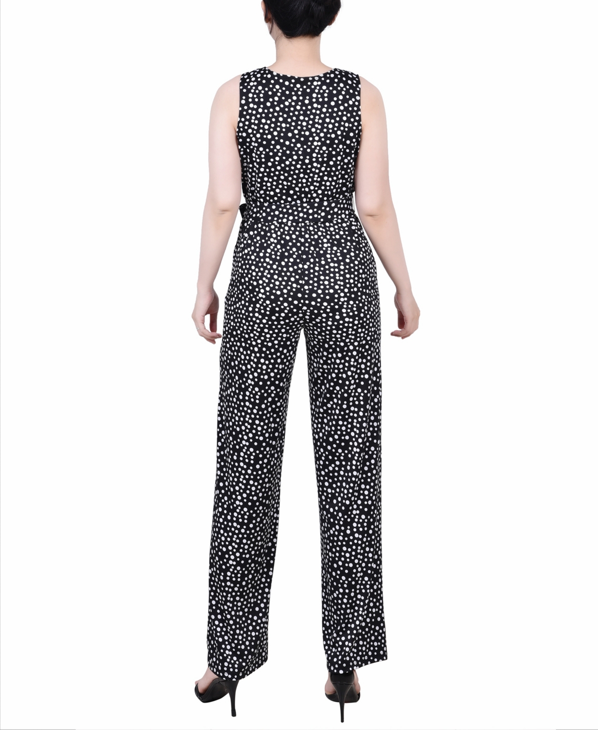 Ny Collection Petite Sleeveless Belted Jumpsuit In Black