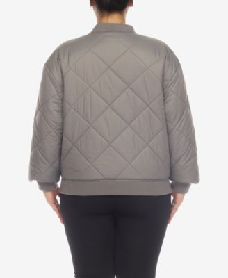 Plus Size Diamond Quilted Puffer Bomber Jacket