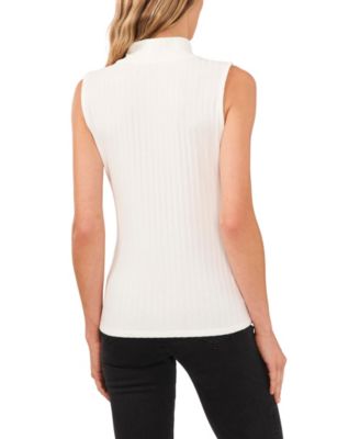 Women's Sleeveless Mock Neck Wide Rib Knit Top