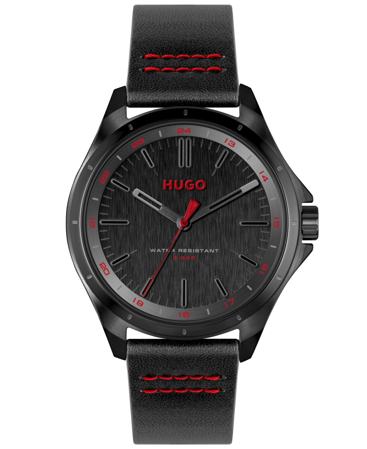 Hugo Black-dial Watch With Leather Strap And Logo Details Men's Watches In Assorted-pre-pack