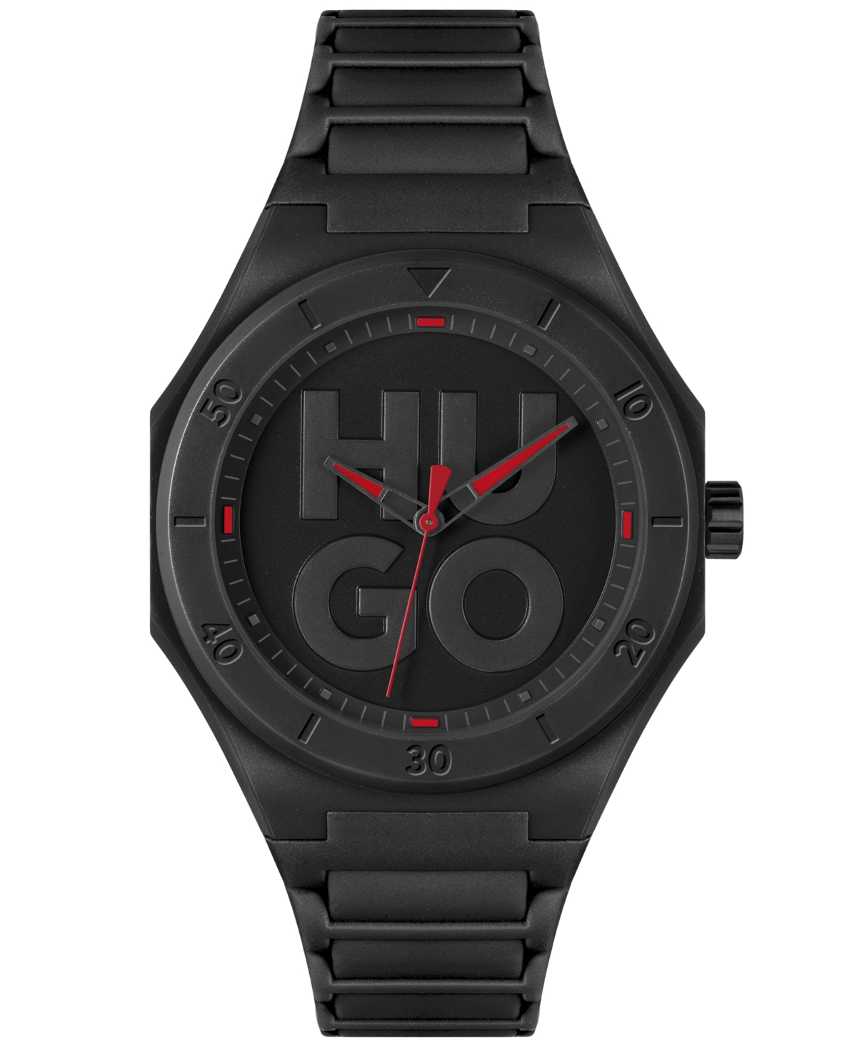 Hugo Black Watch With Silicone Strap And Stacked-logo Dial Men's Watches In Assorted-pre-pack