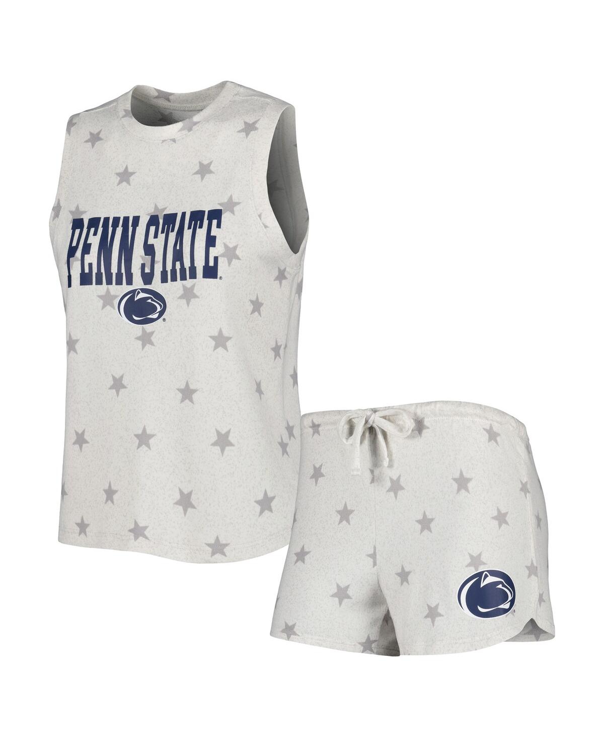 Shop Concepts Sport Women's  Cream Penn State Nittany Lions Agenda Stars Tank Top And Shorts Sleep Set