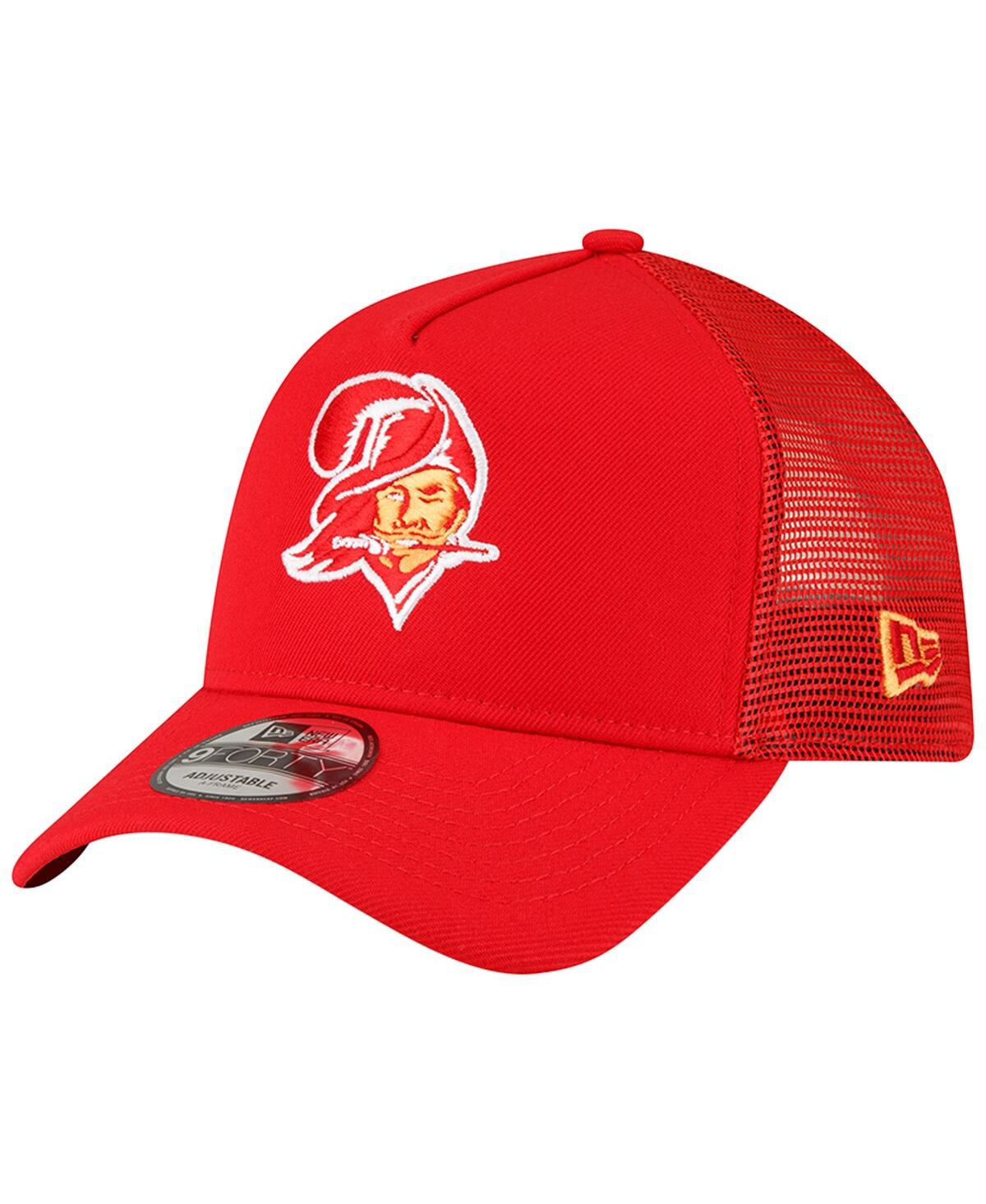 New Era Men's  Red Tampa Bay Buccaneers Throwback Logo A-frame Trucker 9forty Adjustable Hat