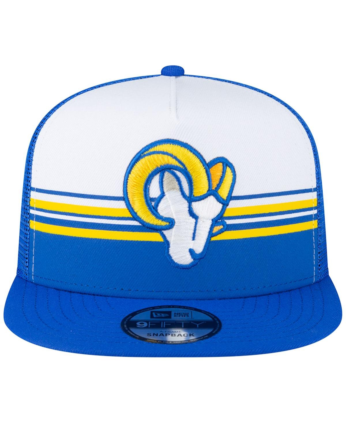 Men's New Era Royal Los Angeles Rams Striped A-Frame 9FIFTY Trucker Snapback Hat - Royal