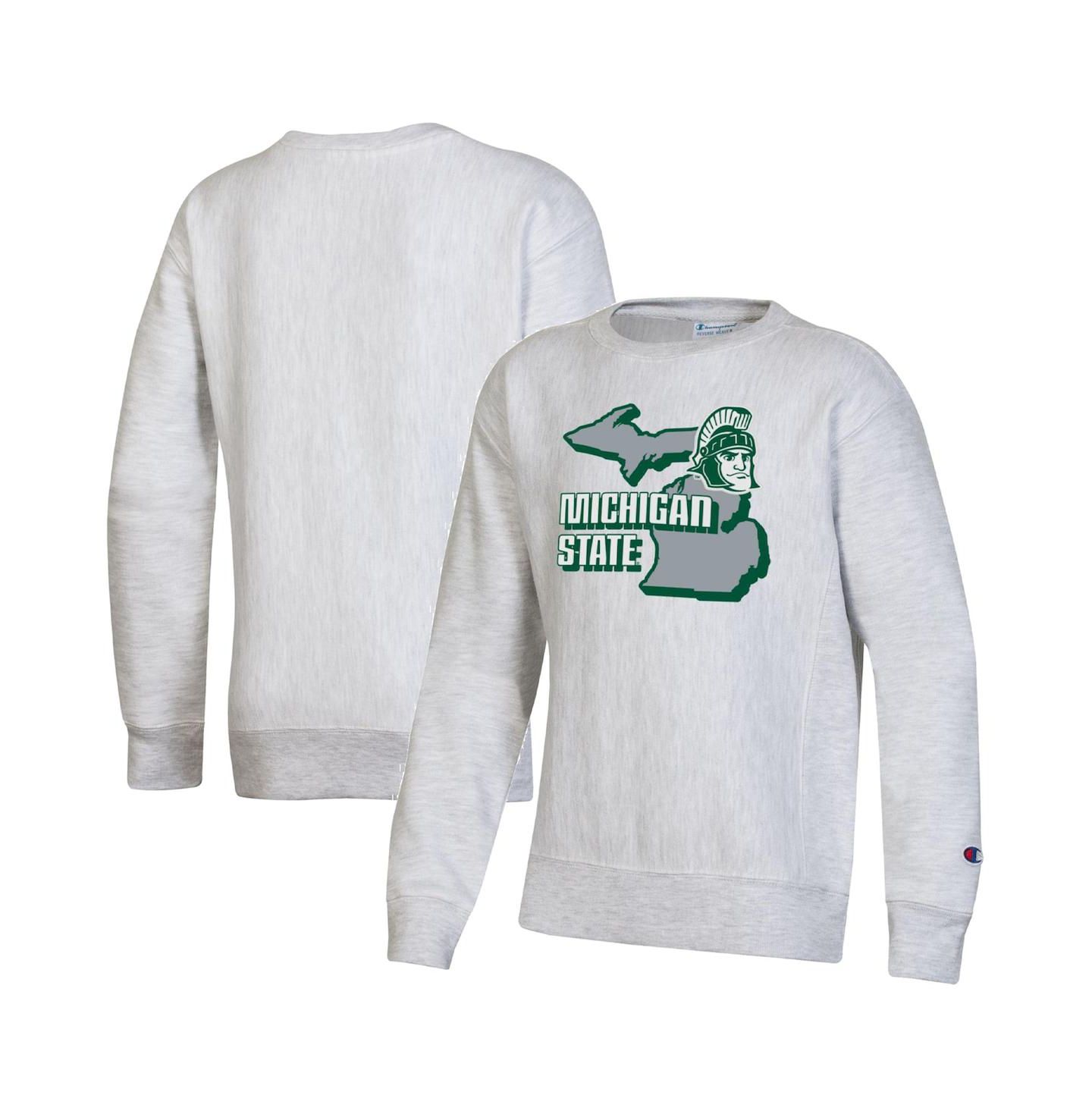 Толстовка Champion Heather Gray Michigan State Spartans Reverse Weave Pullover Sweatshirt для мальчиков — фото 2