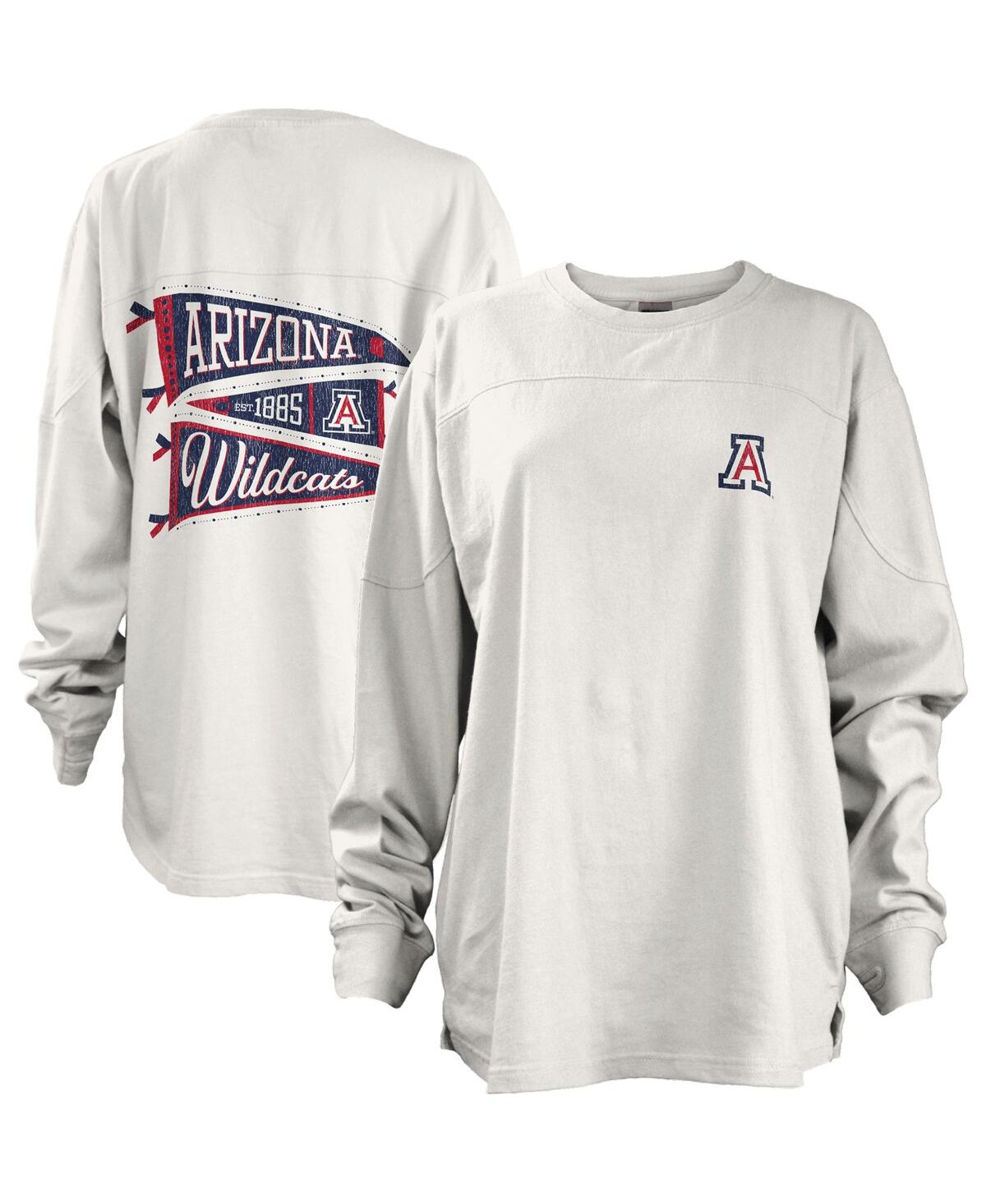 Pressbox Women's  White Arizona Wildcats Pennant Stack Oversized Long Sleeve T-shirt