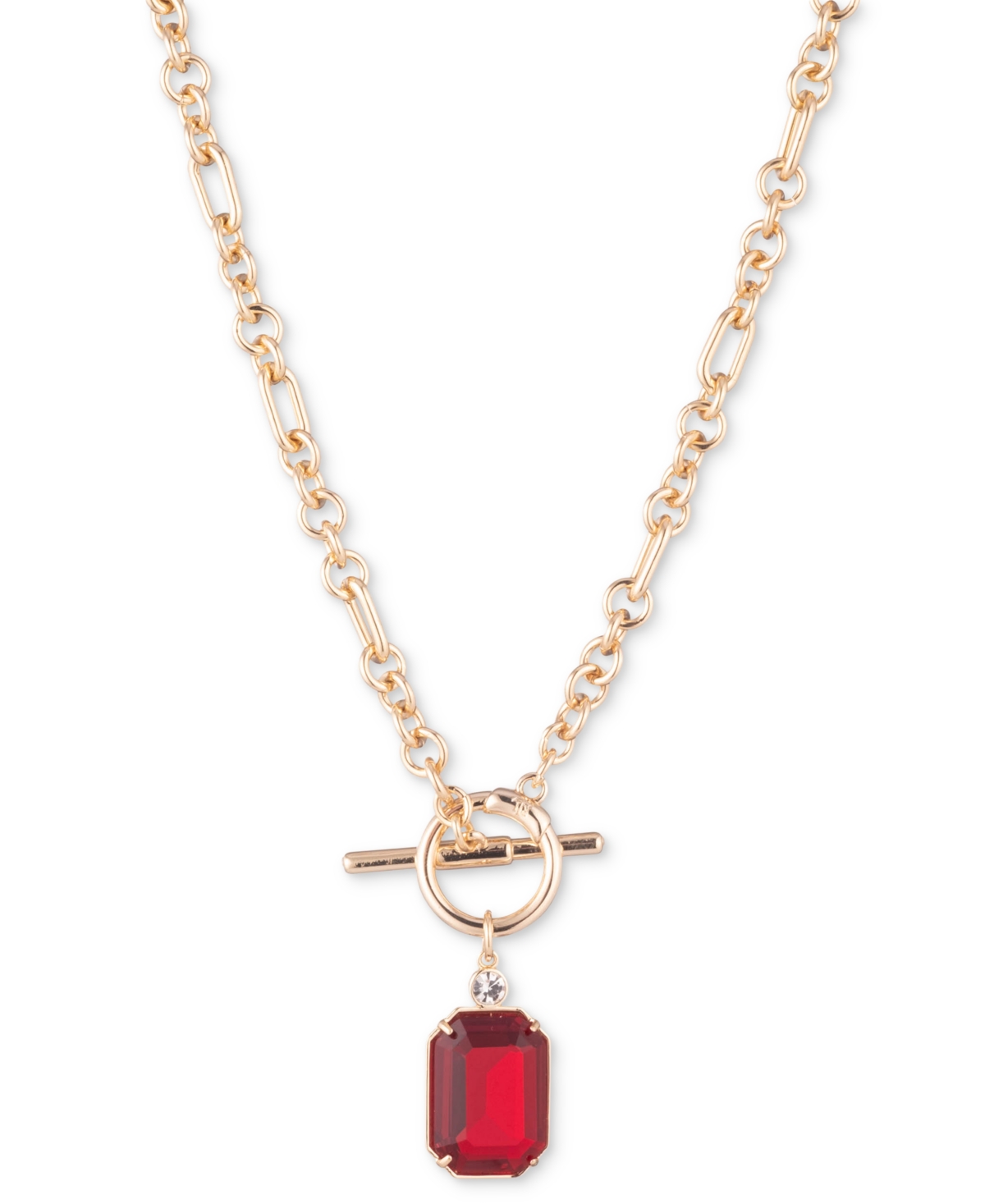 Lauren Ralph Lauren Gold-tone Crystal & Stone 17" Pendant Necklace In Red Cherry