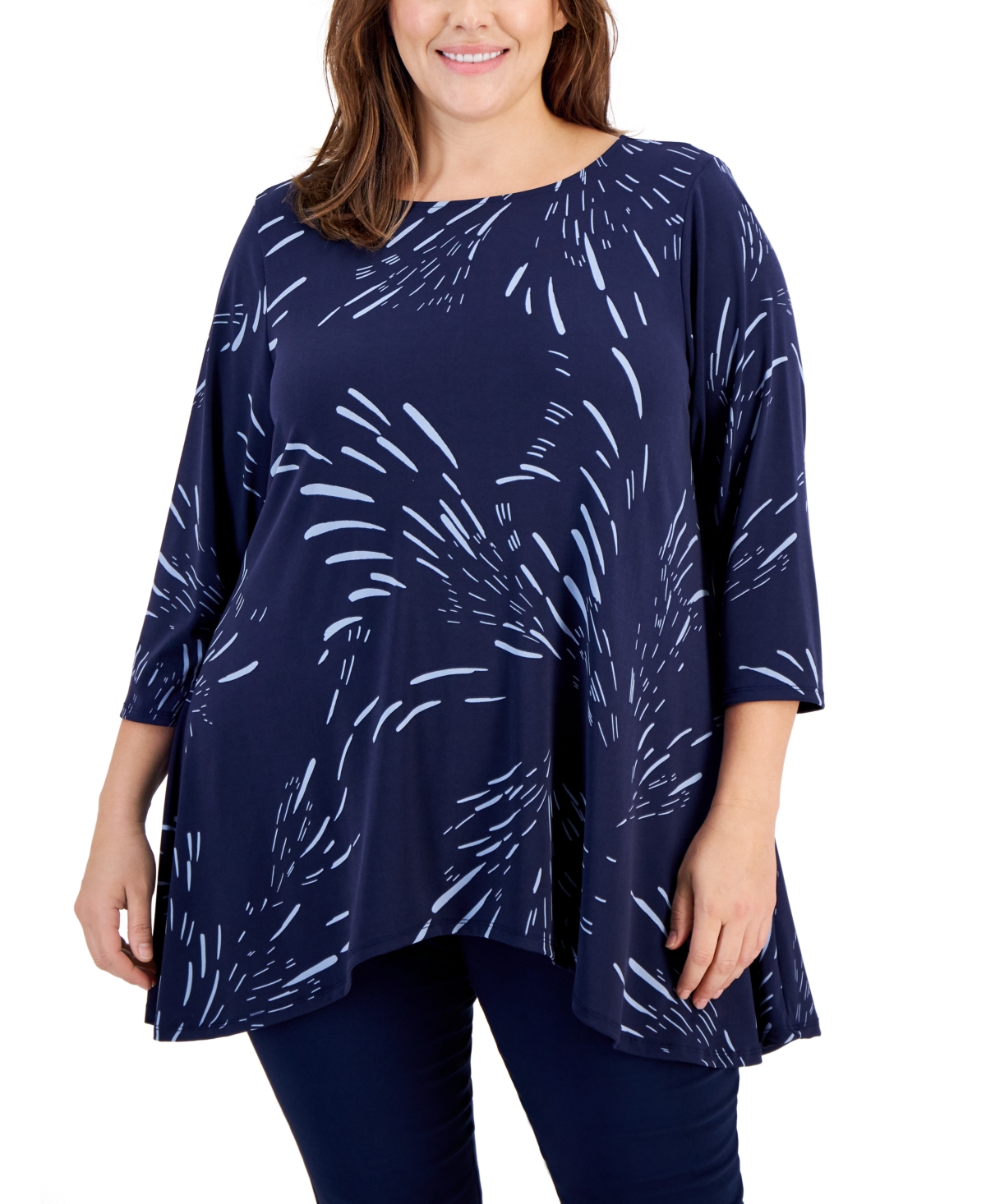 Jm Collection Plus Size Swing Top, Created For Macy's In Intrepid Blue Combo