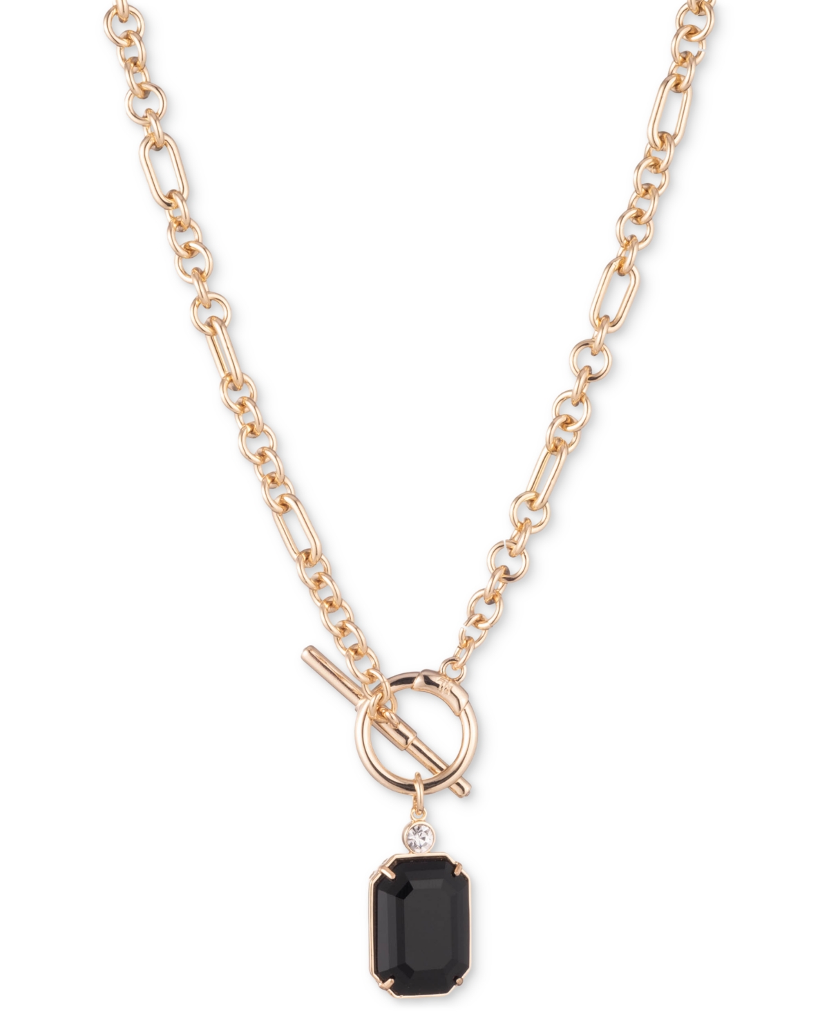 Lauren Ralph Lauren Gold-tone Crystal & Stone 17" Pendant Necklace In Jet