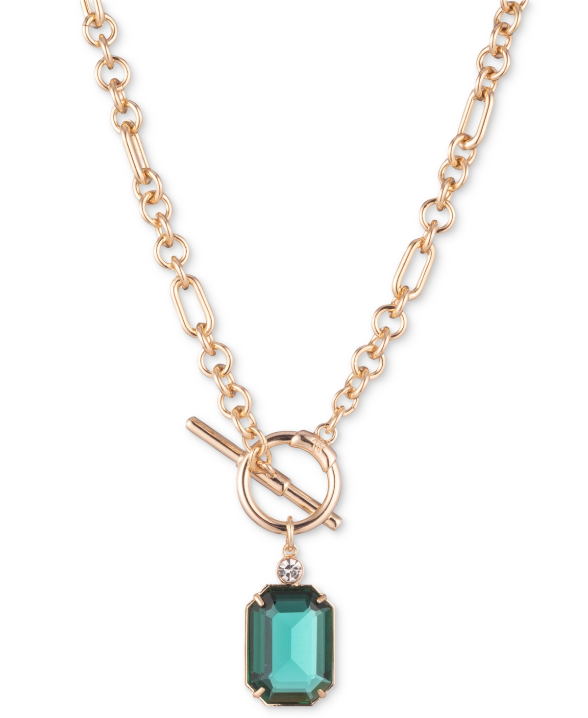 Lauren Ralph Lauren Gold-tone Crystal & Stone 17" Pendant Necklace In Green