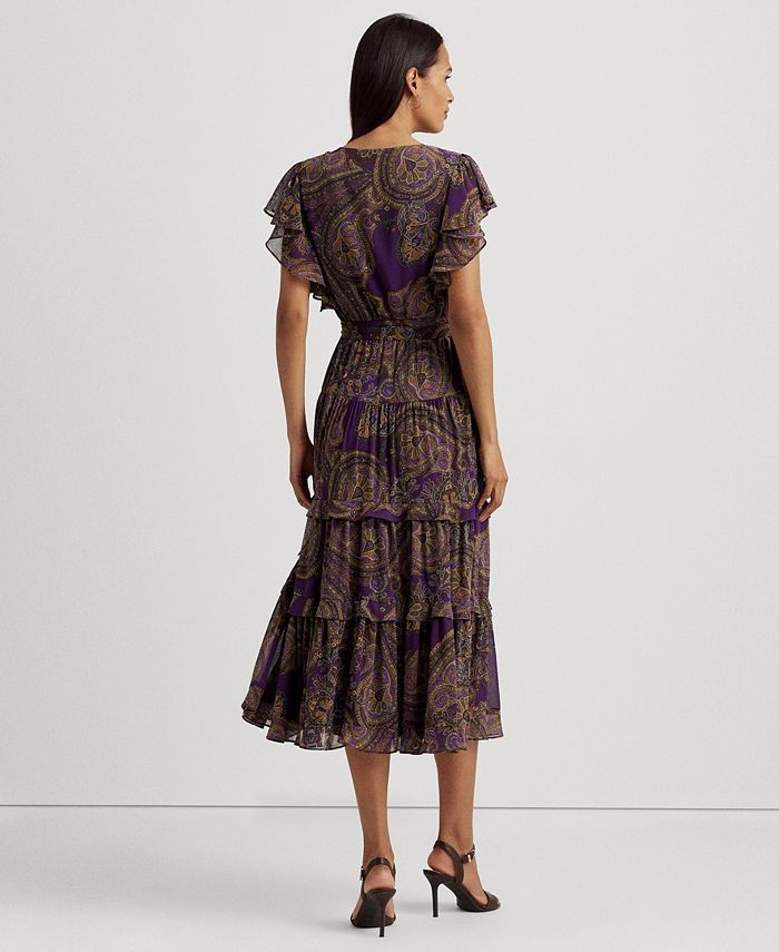 Lauren Ralph Lauren Women's Paisley Belted Georgette Tiered Dress - Macy's