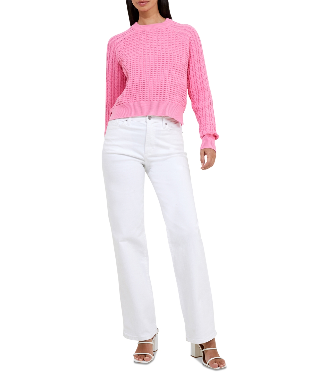 Shop French Connection Women's Mozart Popcorn Cotton Sweater In Bright Procesco Pink