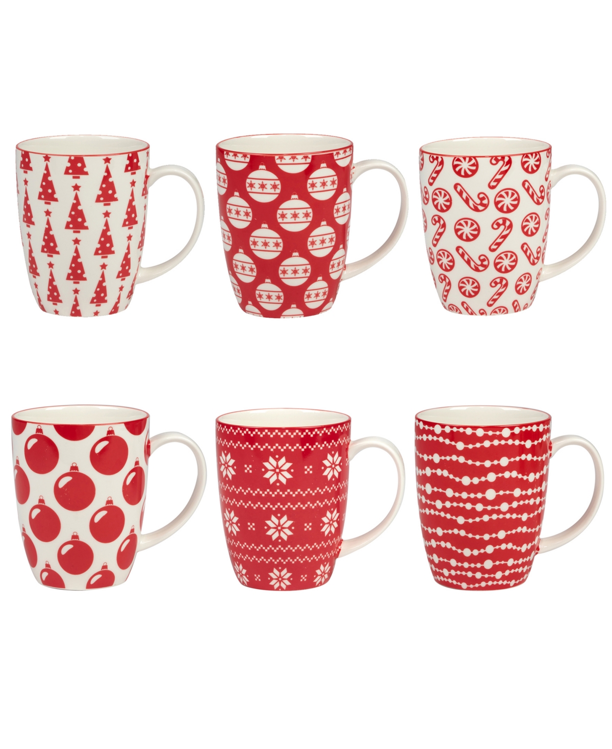 Certified International Peppermint Candy 16 oz Mugs Set Of 6, Service For 6 In Red