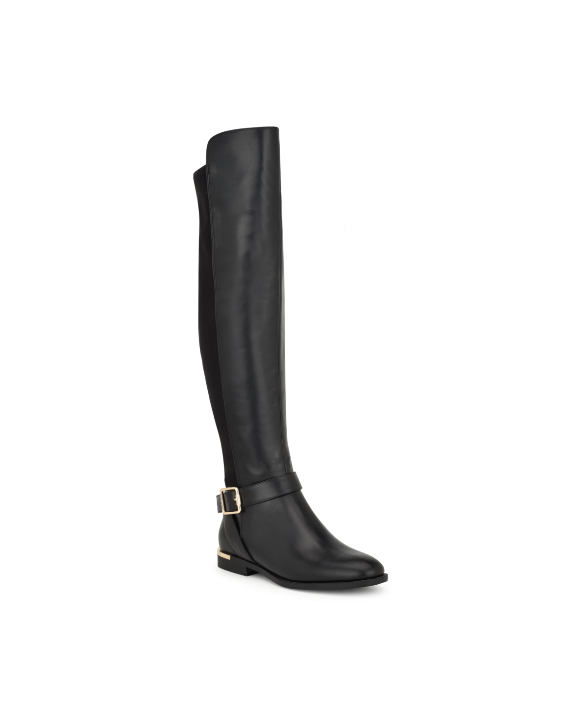 Nine West Women's Andone Round Toe Over The Knee Casual Wide Calf Boots In Black Smooth- Faux Leather,textile