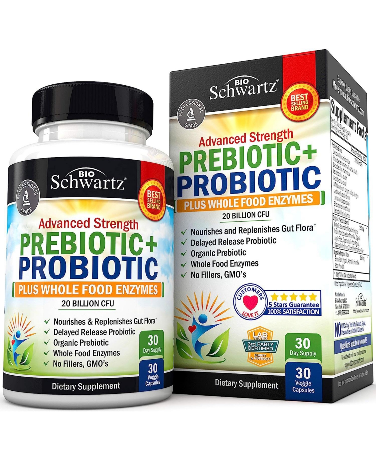 Prebiotics and Probiotic with Whole Food Enzymes for Adults Women & Men - Probiotics Lactobacillus Acidophilus - Digestive Health Capsules Shelf Stabl