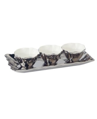Gold-Silver Tone Coast 4 Piece Set Tray and Condiment Bowls