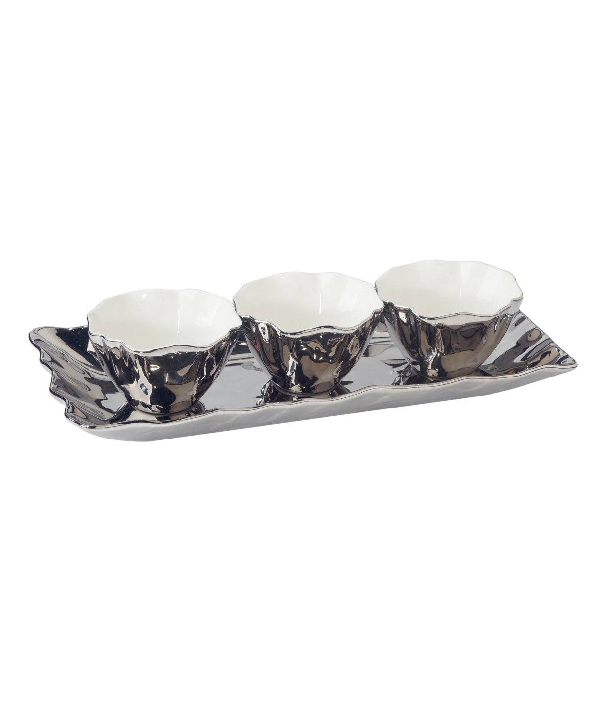 CERTIFIED INTERNATIONAL SILVER-TONE COAST 4 PIECE TRAY AND CONDIMENT BOWLS, SERVICE FOR 1