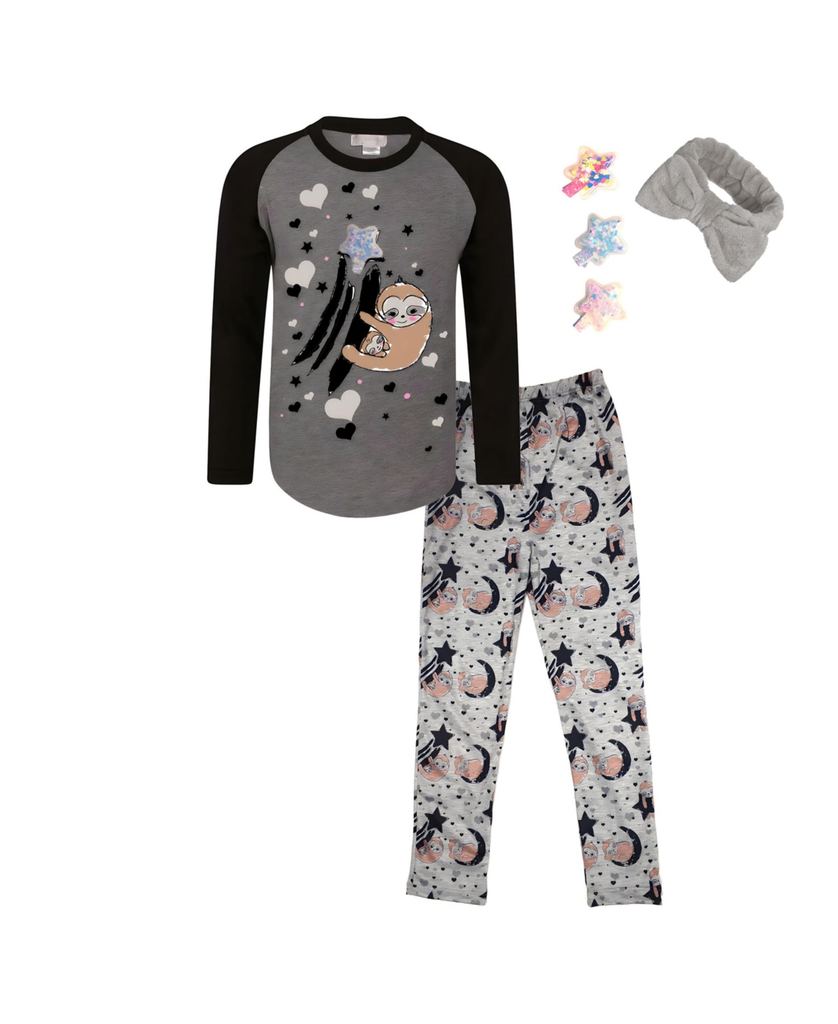 Mi Amore Gigi Toddler, Child Girls Sloth Interactive Pajama Set In Grey