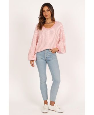 Women's Becca Crewneck Waffle Stitch Stripe Knit Sweater