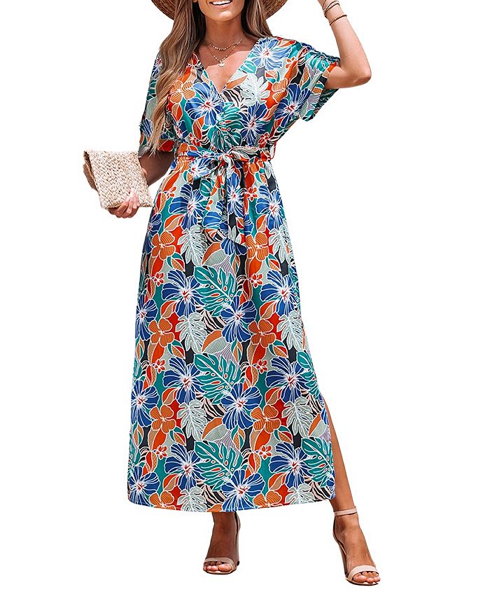 CUPSHE Women's Belted Tropical Floral Print Cover Up Dress Macy's