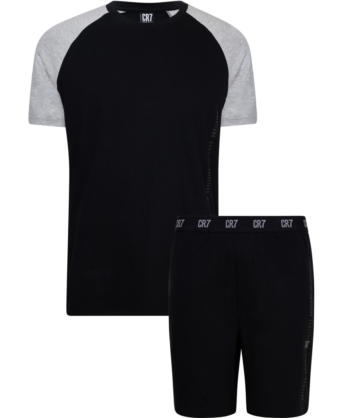 Men's Cotton Loungewear Top and Short Set - Black, Gray
