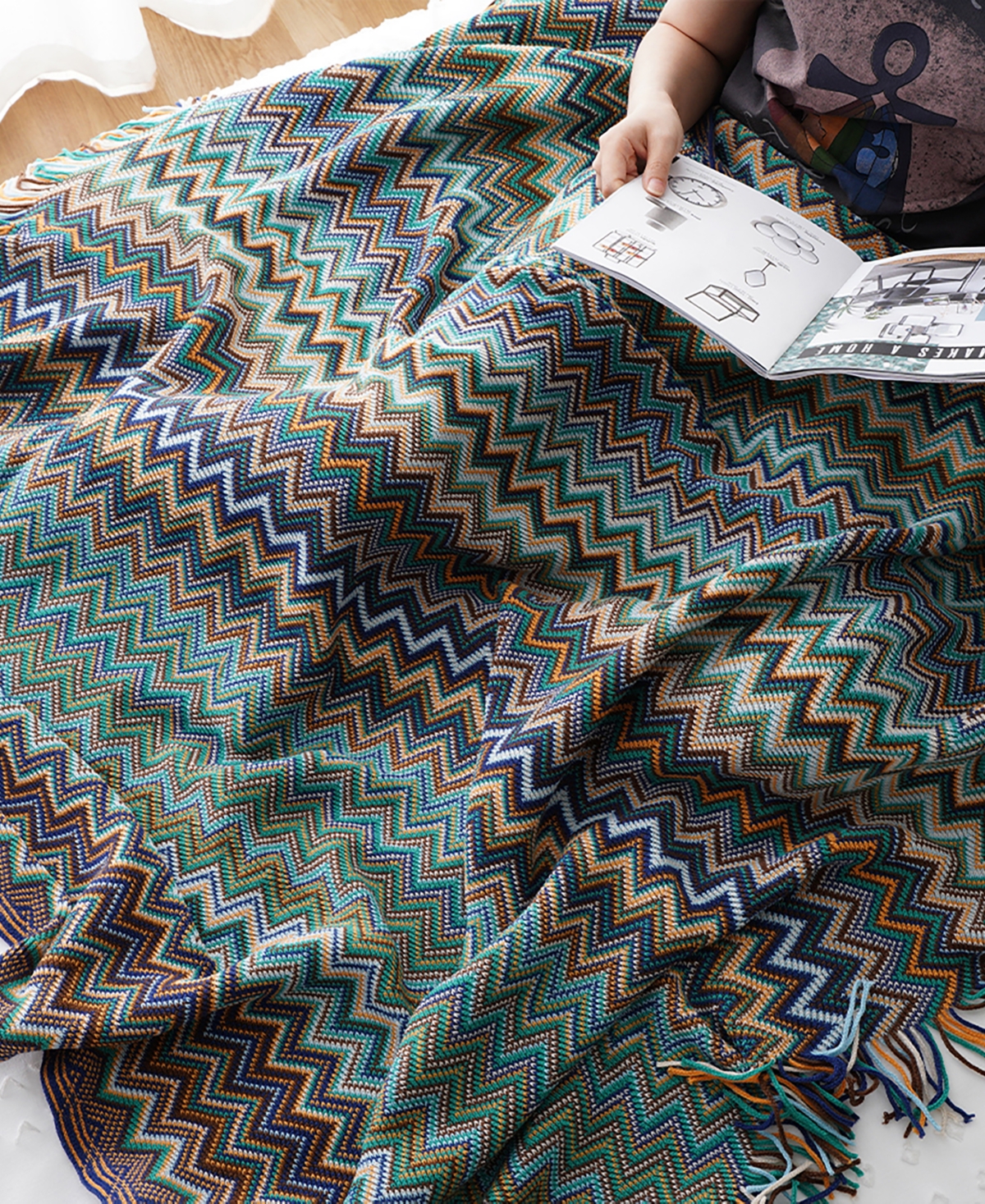 Battilo Lifestyle Colorful Chevron Bohemian Knit Throw, 51" x 80"