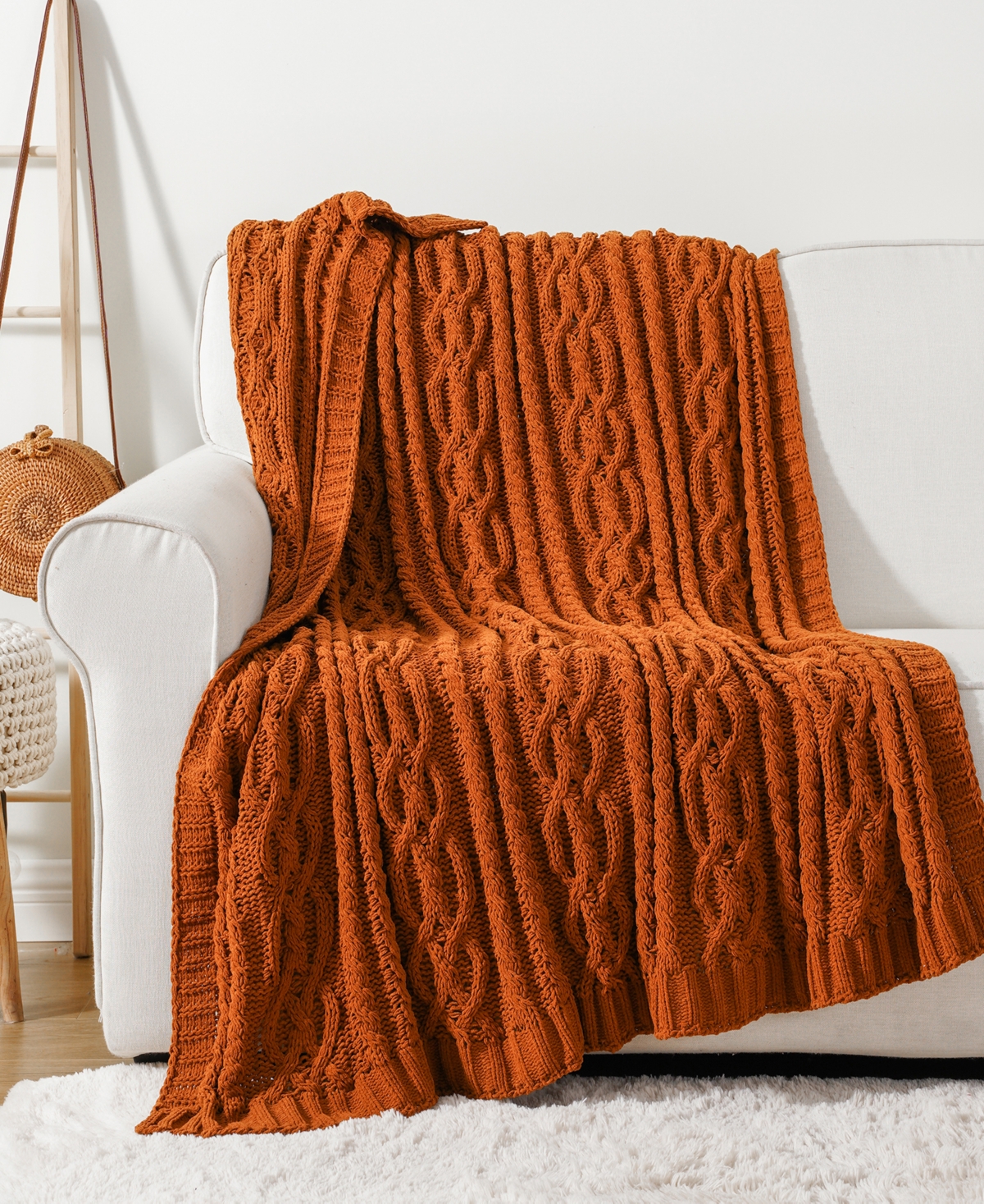 Battilo Lifestyle Cable Knit Chenille Throw, 51" X 67" In Caramel
