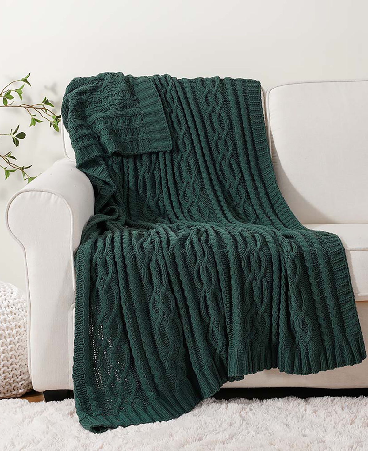 Battilo Lifestyle Cable Knit Chenille Throw, 51" X 67" In Christmas Green