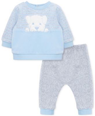 Little Me - Baby Boys Puppy 2-Pc. Velour Top & Pants Set