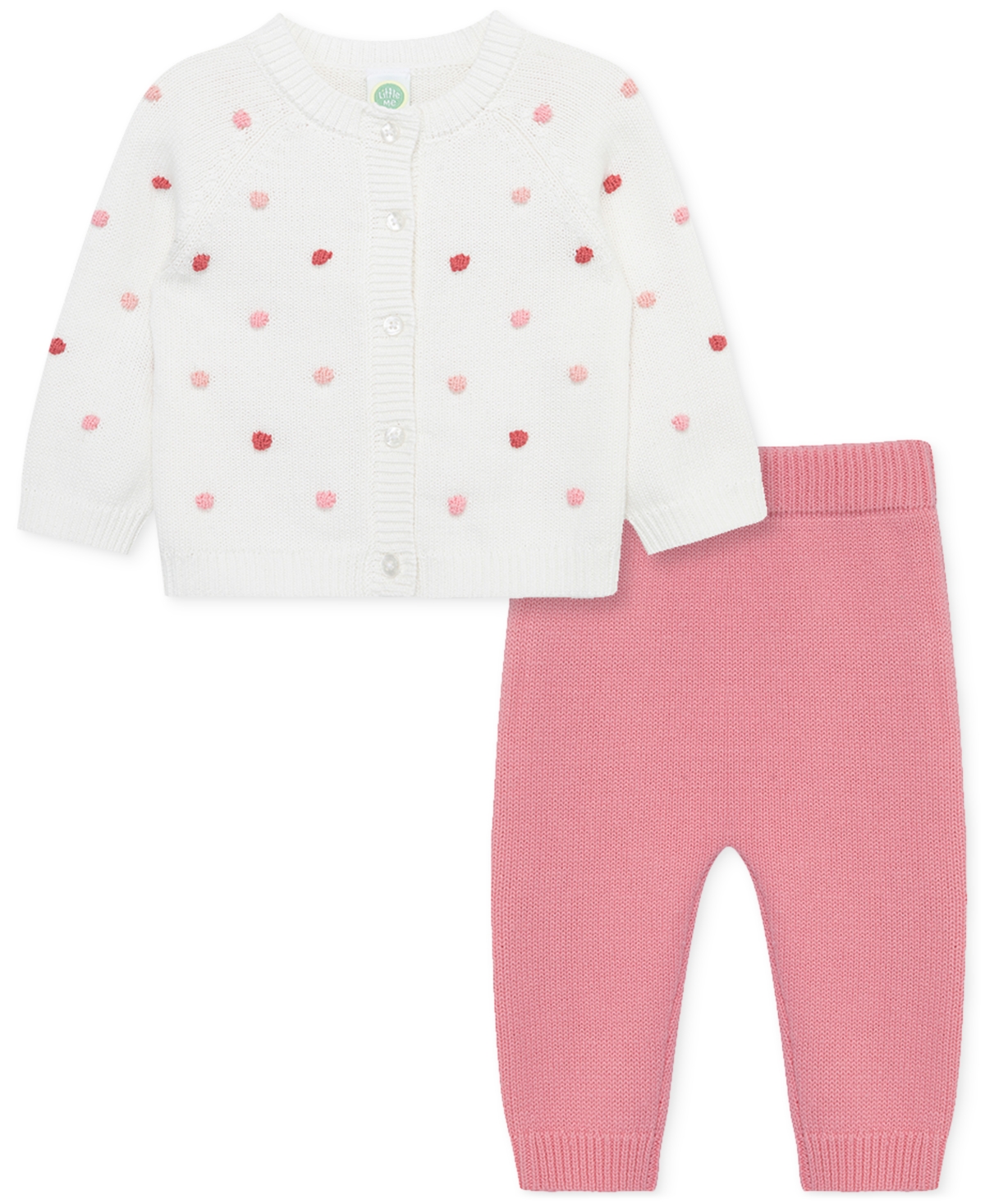 Little Me Baby Girls 2-pc. Dots Cardigan & Pants Set In Pink