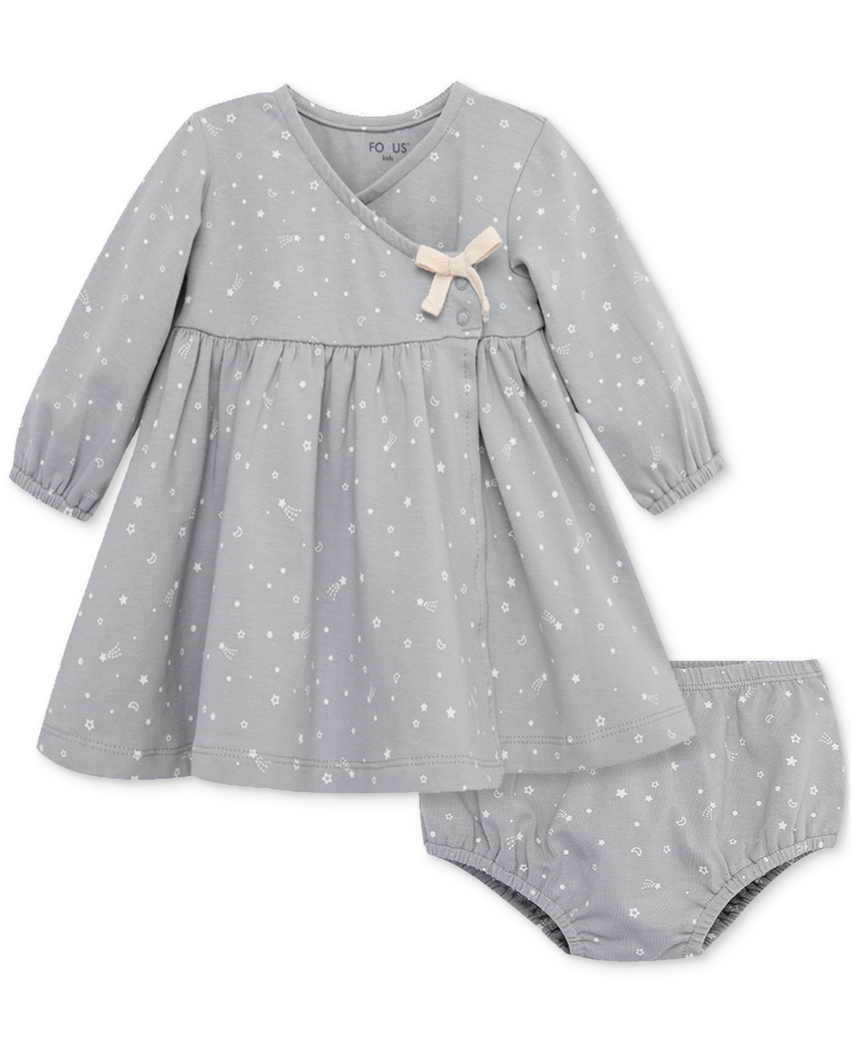 Focus Baby Galaxy Printed Dress And Diaper Cover, 2 Piece Set In Gray