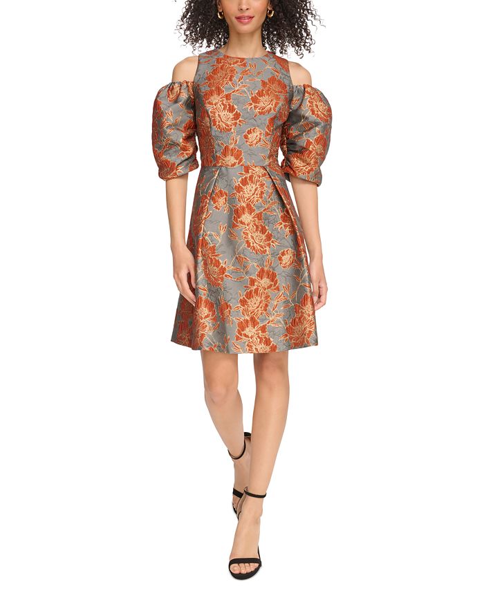 Vince Camuto Metallic Jacquard Fit & Flare Dress - Macy's