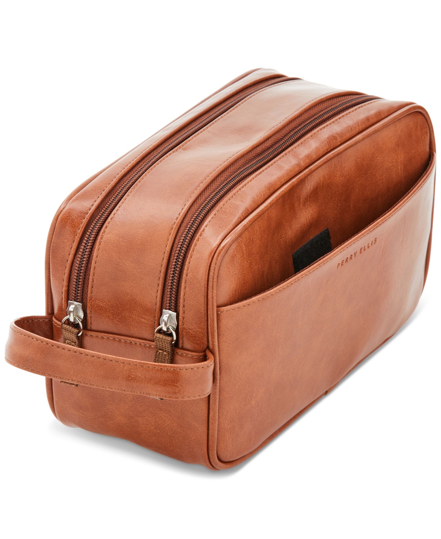 Мужские сумки Perry Ellis Portfolio Double Zip-Top Shave Kit, цвет: Рыжевато-коричневый — фото 3