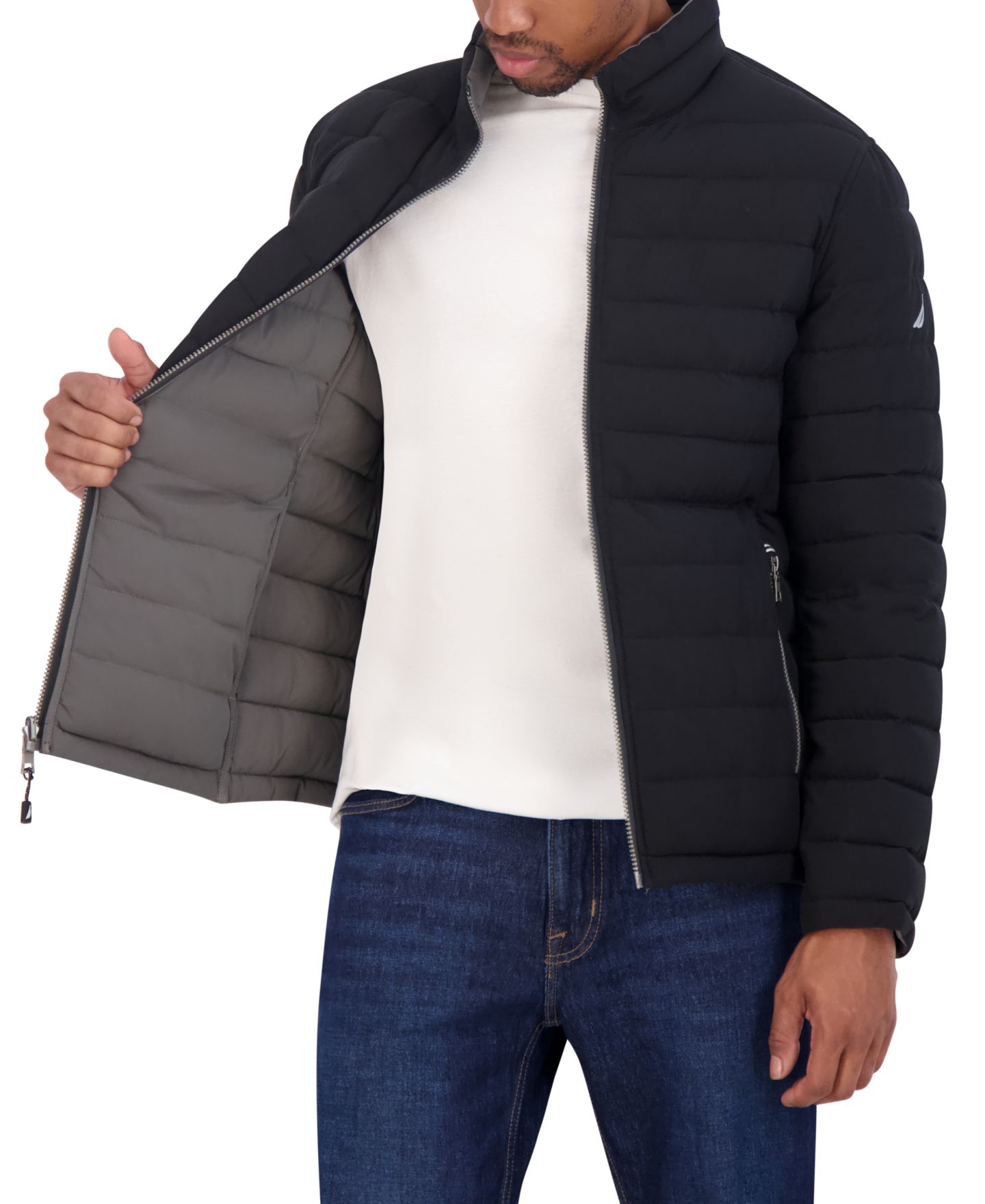 Мужская куртка Nautica Reversible Quilted Puffer, цвет: Чёрный / Серый — фото 3